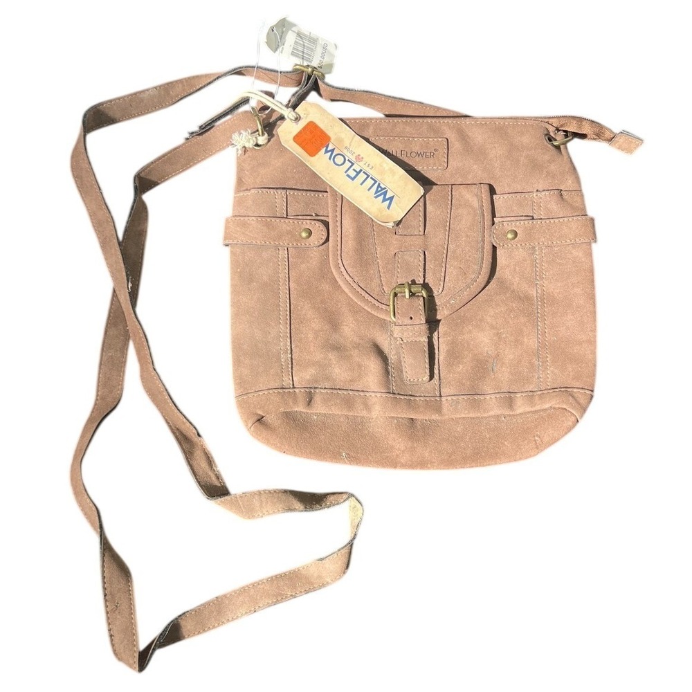 Wallflow Suede Crossbody Bag Brown Messenger Shoulder Purse Adjustable Strap NWT